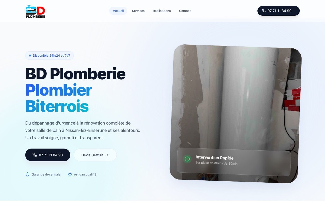 Page d'accueil du site BD Plomberie